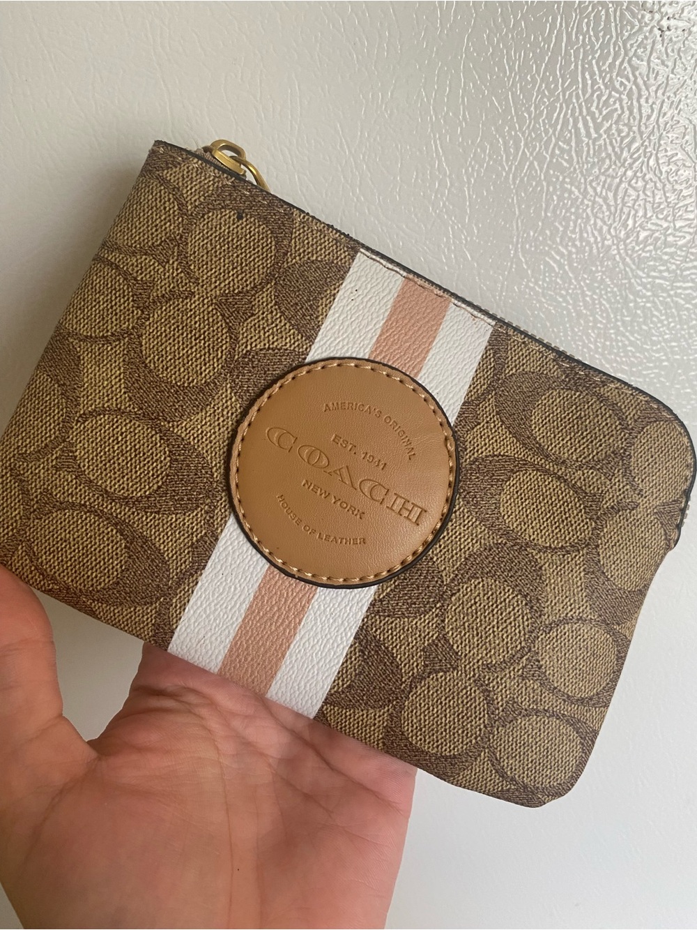 Coach Signature Stripe Zip Card Pouch
